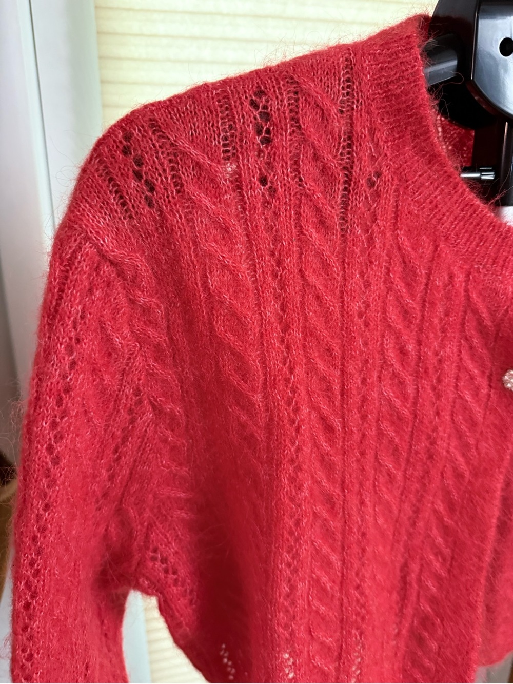ZARA alpaca & wool blend cable knit cropped cardigan rhinestone buttons size M - Picture 4 of 12